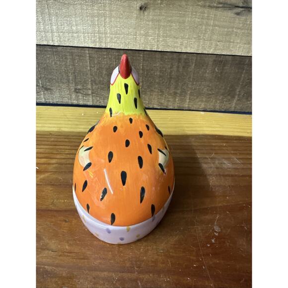 Pfaltzgraff Pistoulet Sitting Chicken Jane Kotlpen trinket box orange blue 5.5" - Picture 4 of 7